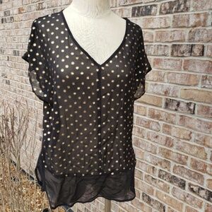 NWT Bobeau Sheer Gold Foil Polka Dots Top M